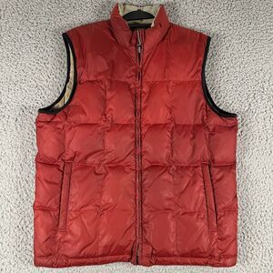EDDIE BAUER Vest Mens Medium Red Goose Down Puffer‎ Quilted Full Zip Insulated